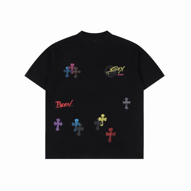 Chrome Hearts Cross Heart Painted Cross Short-Sleeve T-Shirt Features Direct-To-