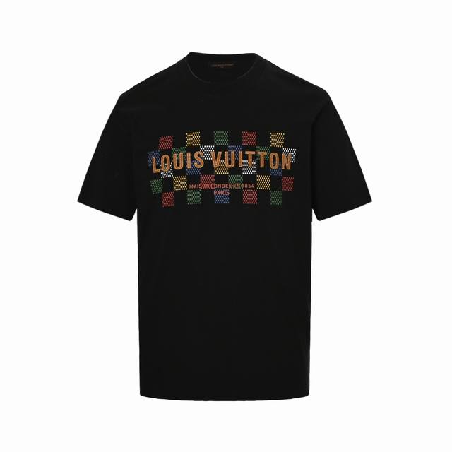 Louis Vuitton 25Ss Colorful Checkered Letter Embossed Short-Sleeve Custom-Dyed D