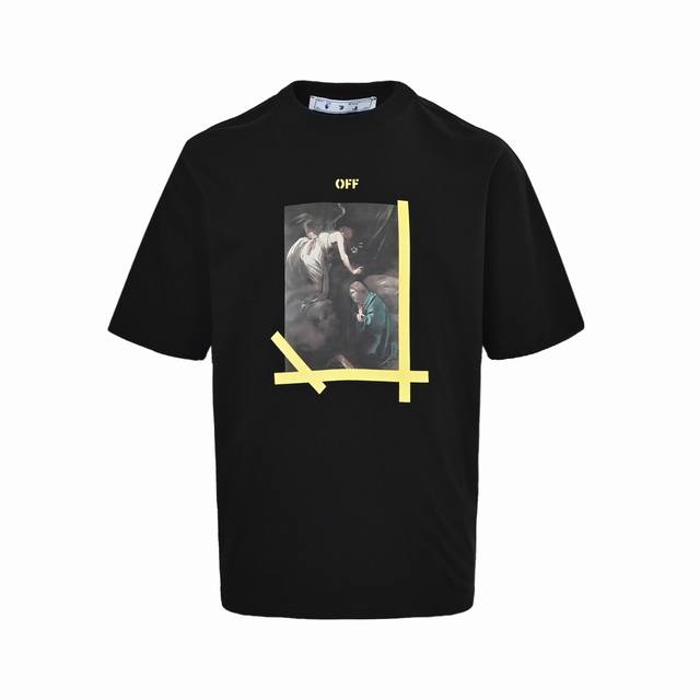 Off-White 23Ss Angel Caravaggio Oil Painting Gold Arrow Short-Sleeve Versize Fit