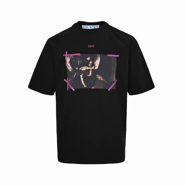 Off-White 23Ss Angel Caravaggio Oil Painting Purple Arrow Short-Sleeve Oversized