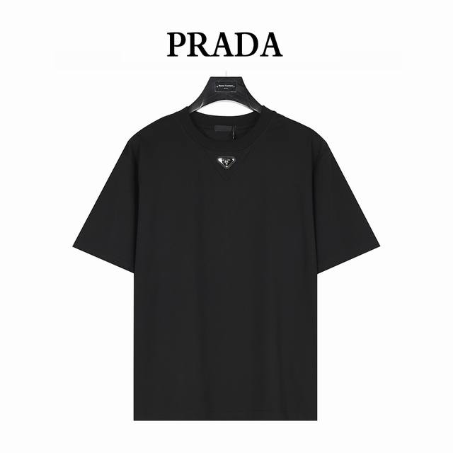 Prada Prada Metal Triangle Logo Embroidered Short-Sleeve T-Shirt Simple, Versati