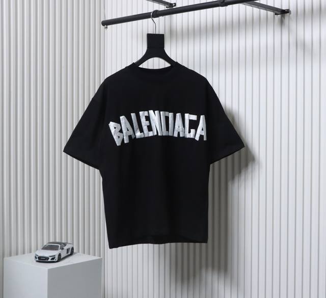Balenciaga Parisian-Style Tape Lettering Distressed Short-Sleeve T-Shirt Made Fr