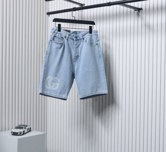 Gucci 2025 Spring/Summer Washed Light-Colored Ring Laser-Printed Shorts, Premium
