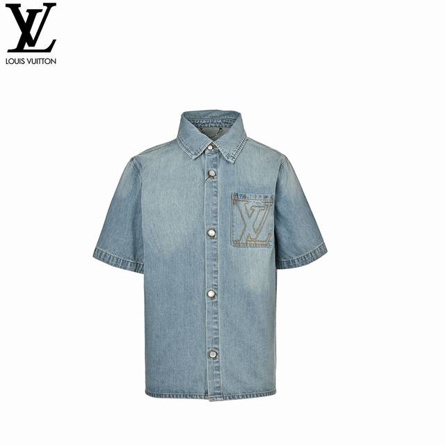 Louis Vuitton 25Ss Pocket Embroidered Denim Short-Sleeve Shirt Chest Pocket Embr
