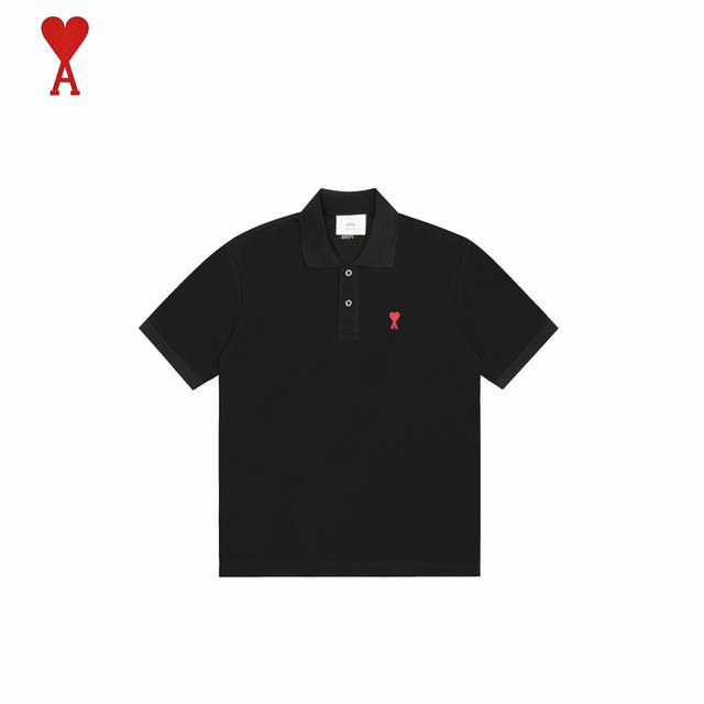Ami Paris Heart Embroidered Polo Short-Sleeve A Classic, Simple, And Versatile H