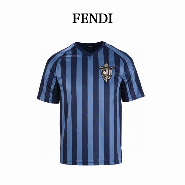 Fendi Fendi Fd Club Emblem Striped V-Neck Short-Sleeve T-Shirt Custom-Woven And