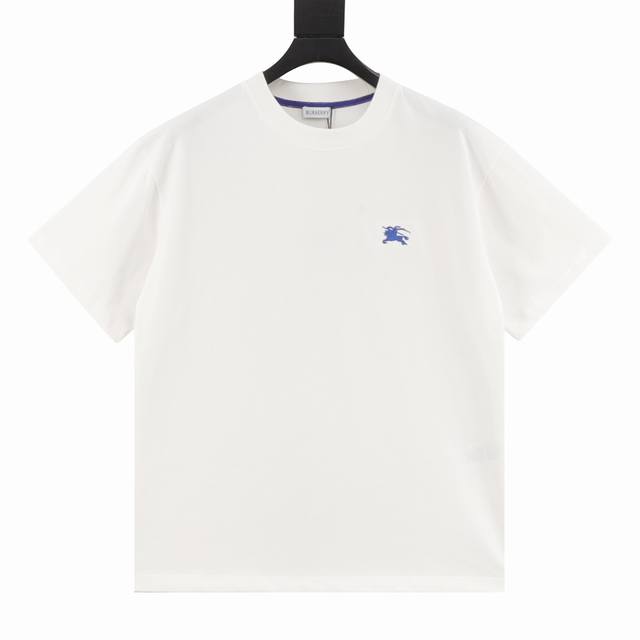 Burberry Blue War Horse Embroidered Logo Short-Sleeve T-Shirt Fabric Made From 2