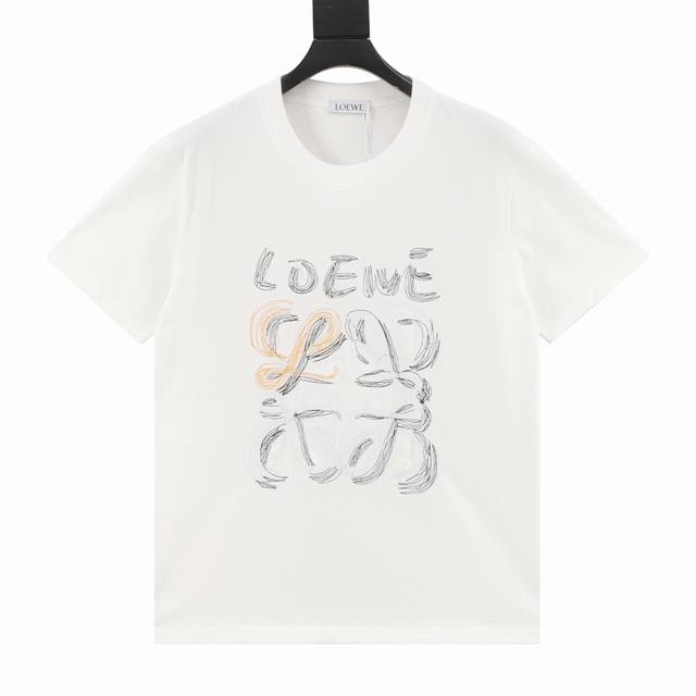 Loewe 25Ss Line Embroidered Logo Short-Sleeve T-Shirt Fabric Made From 32-Count