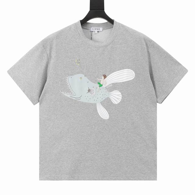 Loewe Whale Print Embroidered Short-Sleeve Fabric: Made With Genuine 280G 100% C