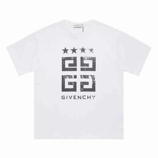 New Arrival High-End Version Givenchy Star Letter Large Logo Print Round Neck Sh