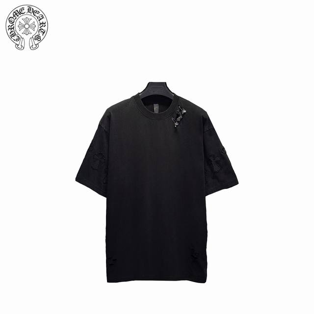 Chrome Hearts 25Ss Distressed Patchwork Short-Sleeve T-Shirt Made From 32-Count