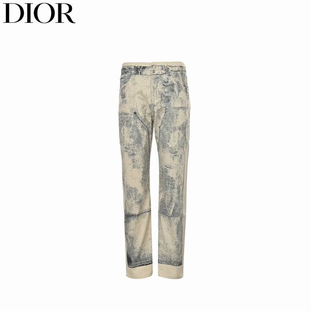 Dior Dior 24Fw Ink Sketch Print Denim Pants Imported Washed Denim Fabric, Vintag