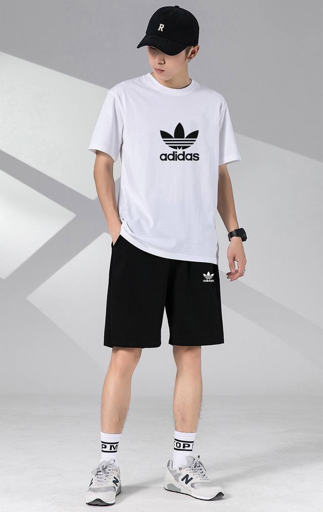 Adidas Adidas Three-Leaf Clover New Short-Sleeve Shorts Sports Set! Versatile An