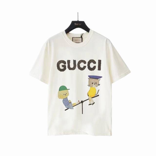 Actual Product Details + Size Chart Gucci Fun Cartoon Seesaw Game Round Neck Sho