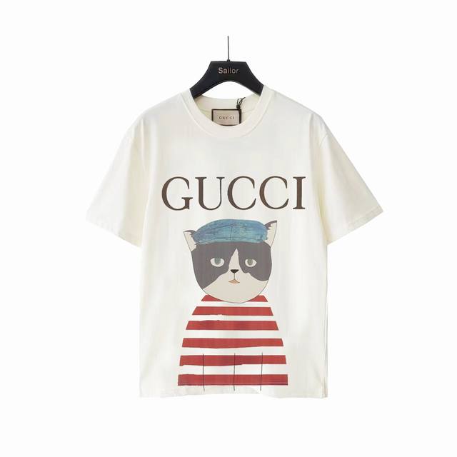 Actual Product Details + Size Chart Gucci Fun Cat Round Neck Short-Sleeve Shirt