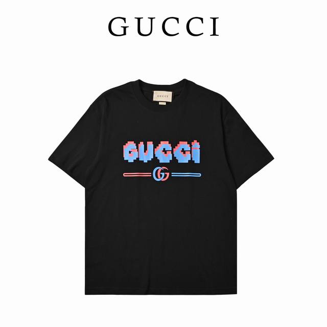 Gucci Digital Letter Logo High-Density Printed Short-Sleeve T-Shirt Made From Cu