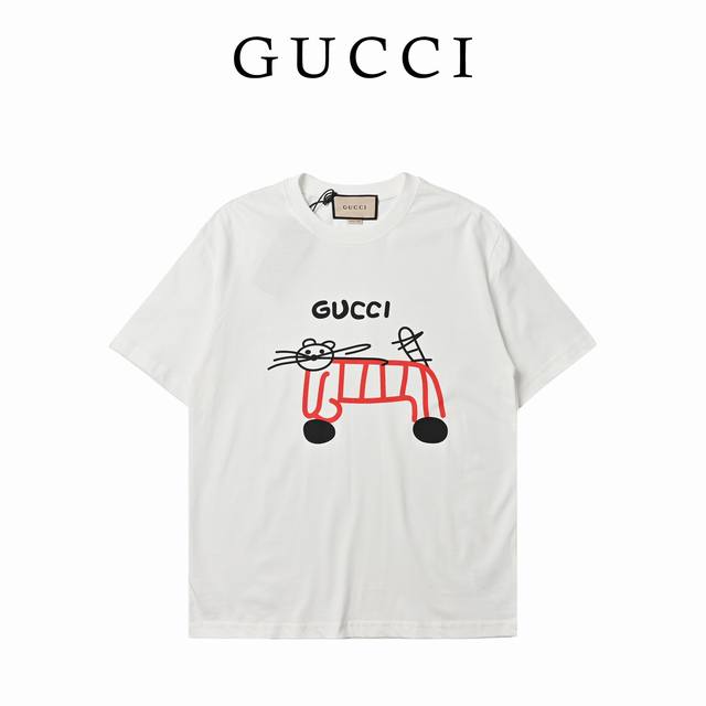Gucci Gucci Abstract Line Cat High-Weight Print Short-Sleeve T-Shirt Made From C