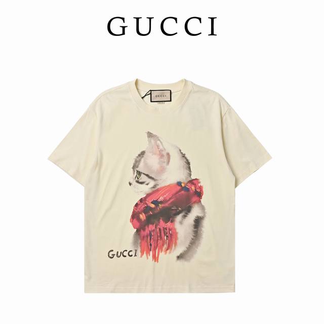 Gucci Gucci Cat Print Short-Sleeve T-Shirt Made From Custom-Knitted 100% Cotton
