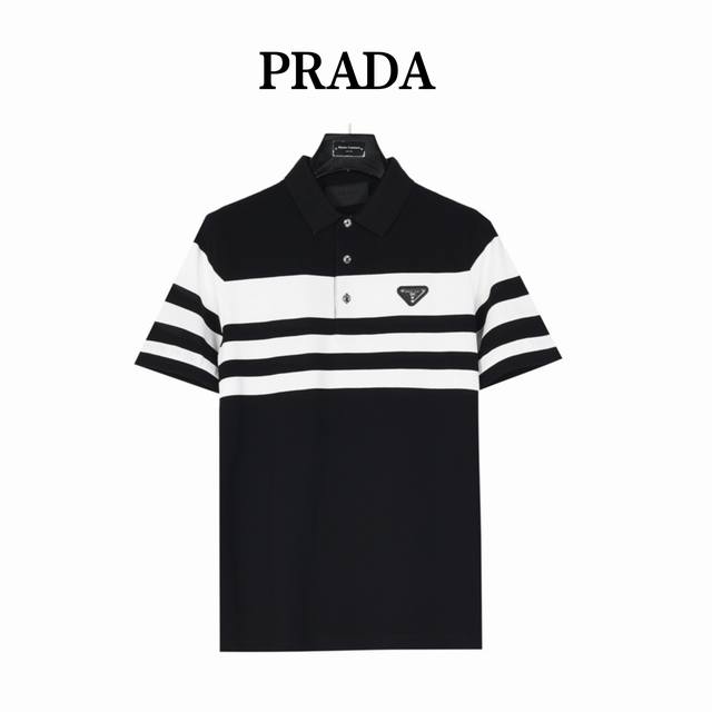 Prada Prada Horizontal Striped Polo Shirt Classic Black And White Horizontal Str