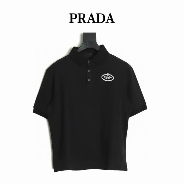 Prada 25Ss Oval Embroidered Polo Short-Sleeve T-Shirt Made With Imported Tanaka