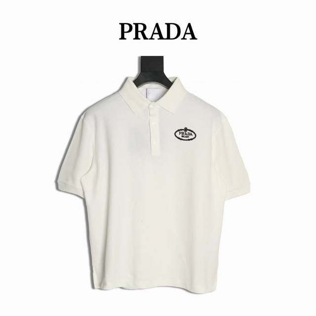Prada 25Ss Elliptical Embroidered Polo Short-Sleeve T-Shirt Made With Imported T