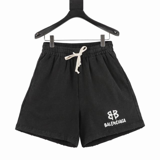 Balenciaga Paris House Hand-Drawn Letter Print Shorts The Fabric Uses 360G Brush