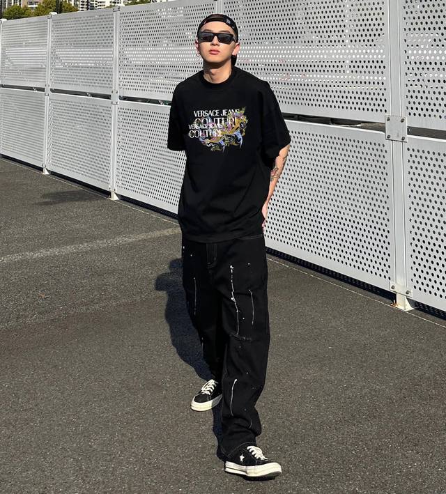Versace Floral Letter Print Short-Sleeve T-Shirt, Front View