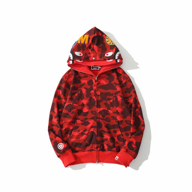 New Arrival High Version Bape Shark Head Double Hooded Camouflage Sweatshirt Des