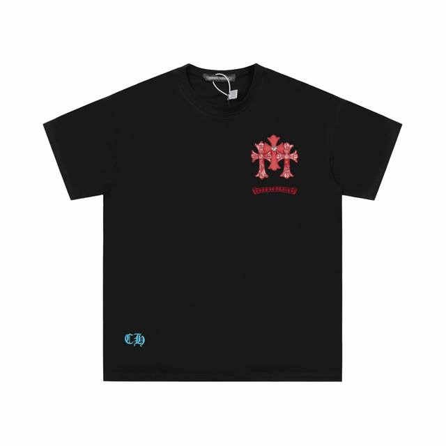 High-End Chrome Hearts Patch Embroidered Horseshoe Cross Short-Sleeve Shirt! Fro