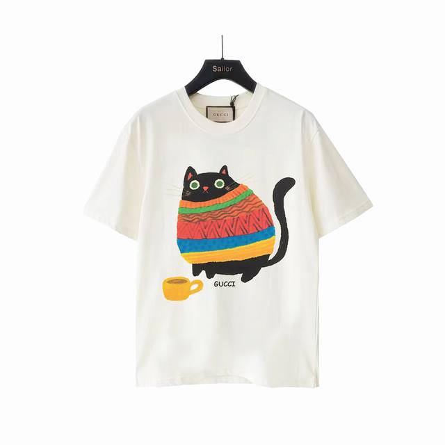 Actual Photo Details + Size Chart Gucci Fun Cartoon Daydreaming Cat Round Neck S