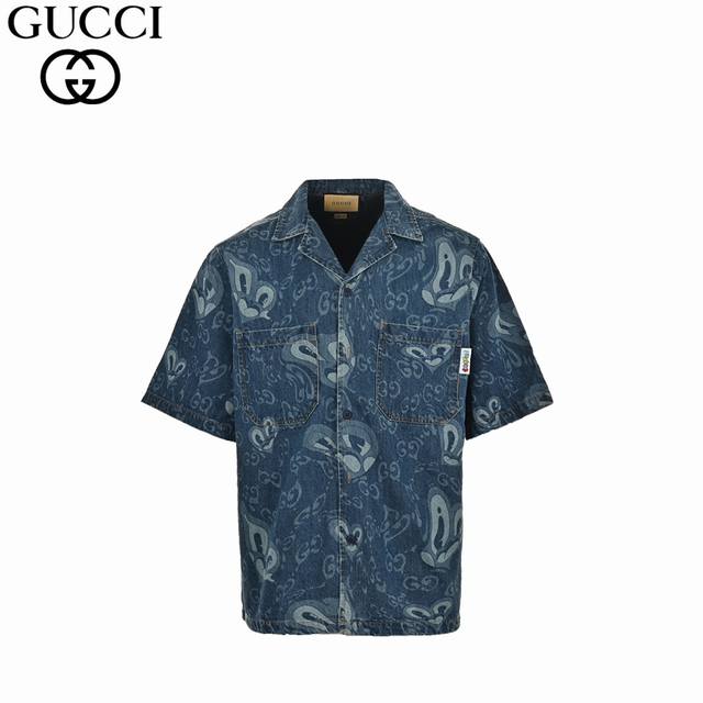 Gucci Gucci 24Ss Liquid Heart-Shaped Denim Short-Sleeve Shirt Inspired By Britis