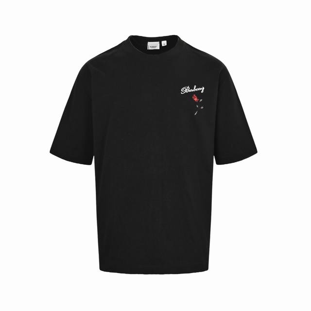 Burberry Rose Embroidered Short-Sleeve Fabric Made From Custom 240G 26-Count Ext