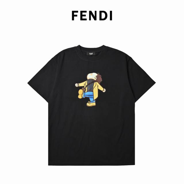 Fendi Fendi Cartoon Character Print Short-Sleeve T-Shirt On A Solid-Color T-Shir