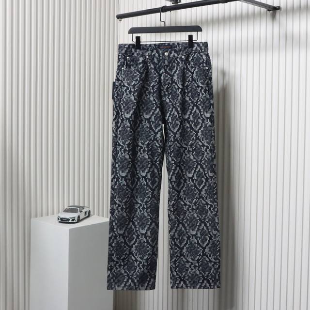 Louis Vuitton Asymmetrical Snake-Patterned Denim Pants, Made From High-Density C