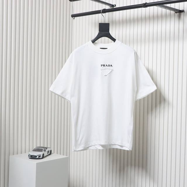 Prada 25Ss Washed Velvet Patch New T-Shirt Yb Custom-Woven And Dyed Fabric, Colo