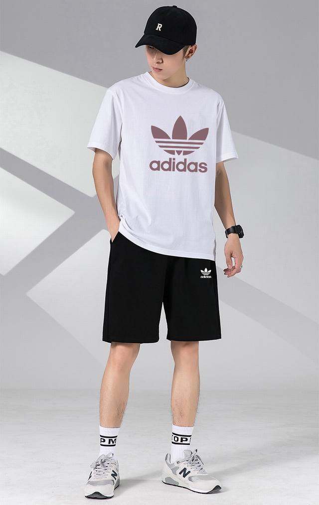 Adidas Adidas Three-Leaf Clover Casual Couple's Short-Sleeve T-Shirt And Shorts