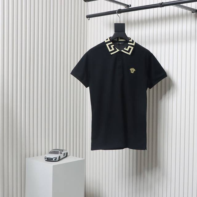 Versace Embroidered Logo Polo Short-Sleeve Shirt Made From Cotton Mesh Fabric, C