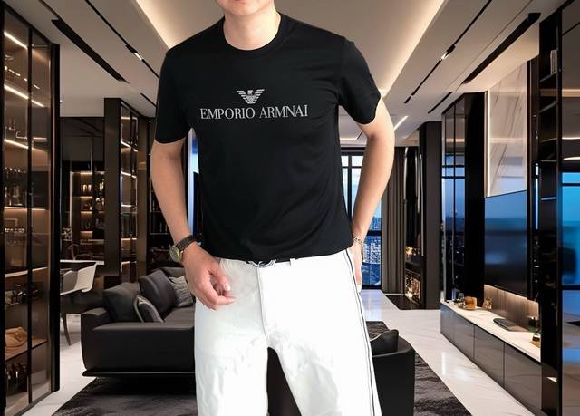 A*Mani Armani 2025 Spring/Summer New Arrival Men's Round Neck Short-Sleeve T-Shi