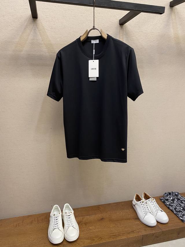 Dior, Little Dior Hem With Gold Thread Bee Embroidery, 100% Cotton Short-Sleeve