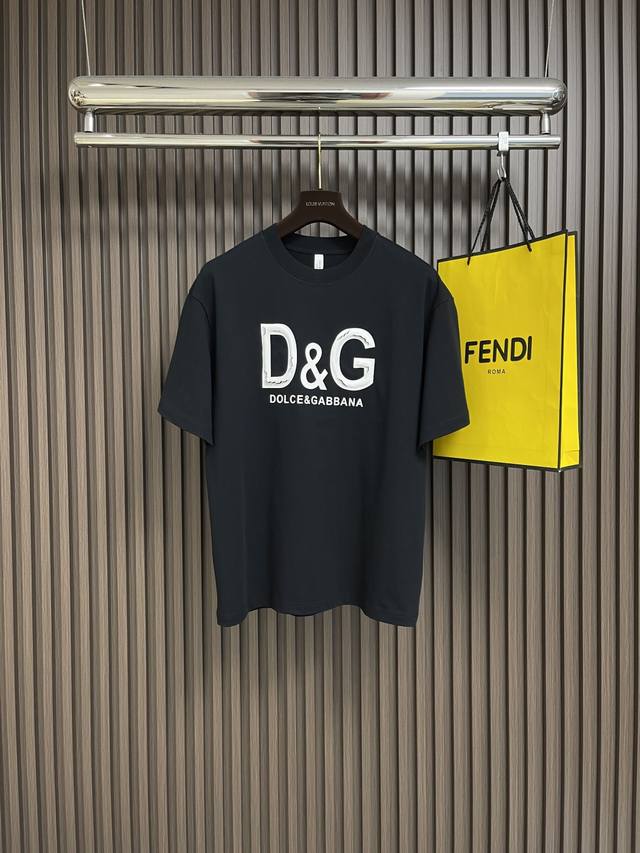 Dg 2025 Ss 3D Cracked Letter Logo Printed Short-Sleeve T-Shirt, Made From Import
