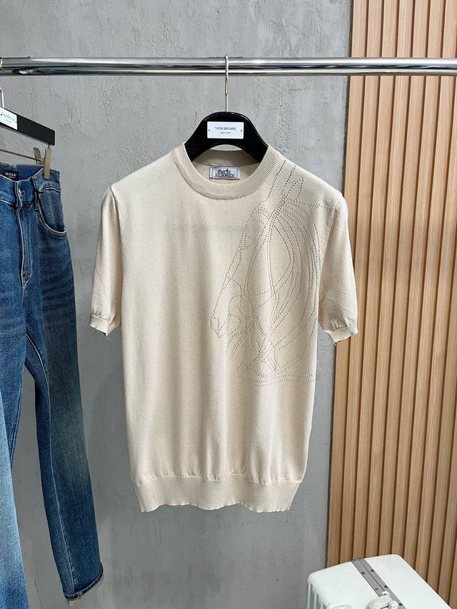 Herm S 2025 New Casual Knit Short-Sleeve Shirt,Urban Fashion With A Simple And C