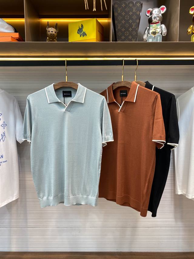 Kiton25Ss Spring/Summer New Arrival Tech Fiber Blended Knit Collar Short-Sleeve