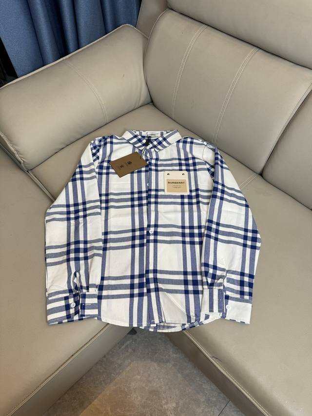 Burberry Bbr Blue Checkered Leather Label Spring/Autumn Versatile Shirt Burberry