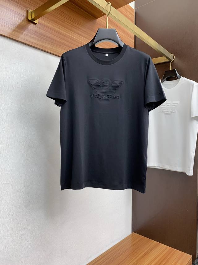 Armani 2025 New Men's Round Neck Short-Sleeve T-Shirt Imported Silk-Finished Cot