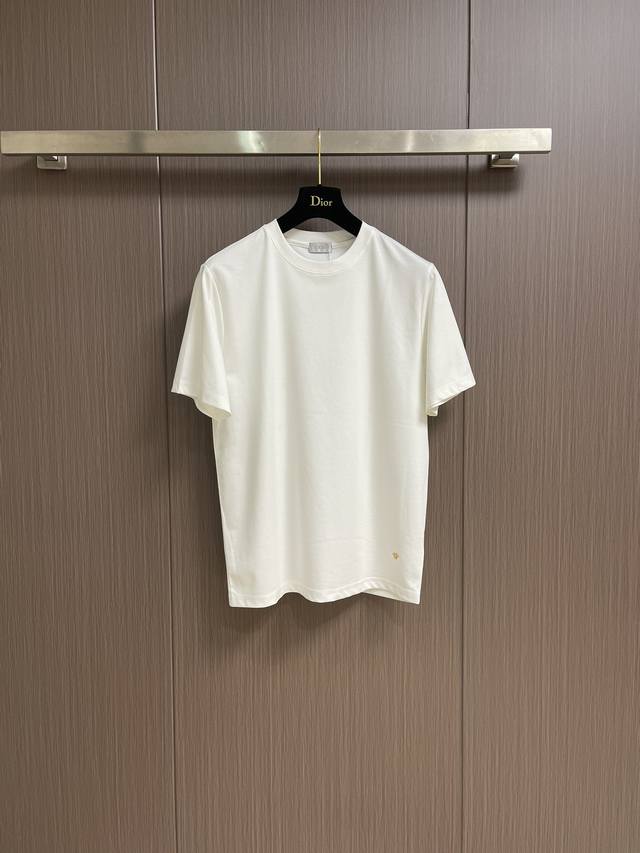 Dior Hem Gold Thread Bee Embroidered 100% Cotton Short-Sleeve T-Shirt, Fashionab