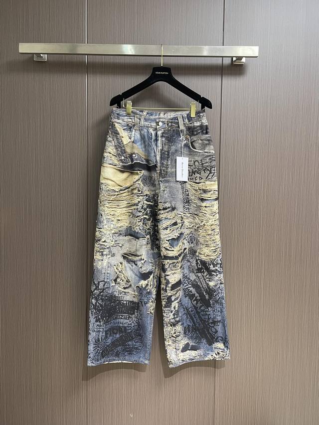 Acne Studios 3D Distressed Denim Pants, Made From A Brushed, Non-Stretch Fabric