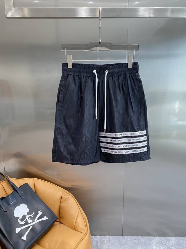 Di Jia Dior Shorts Black Base With Delicate Subtle Patterns, White Stripes On Th
