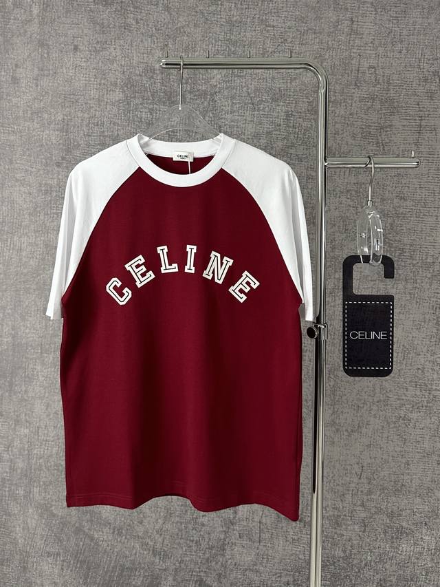 Celine 2025 New Triumph Arch Color-Block Letter Round Neck Short-Sleeve T-Shirt