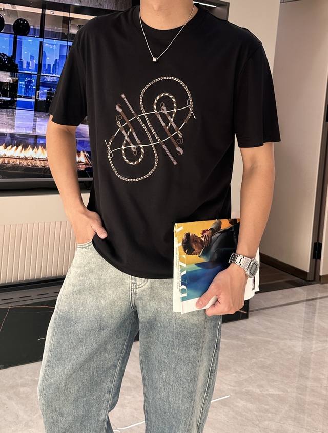 Ai*Shi 2025 Spring/Summer New Whip Stitch Embroidery Round Neck T-Shirt, Oversiz