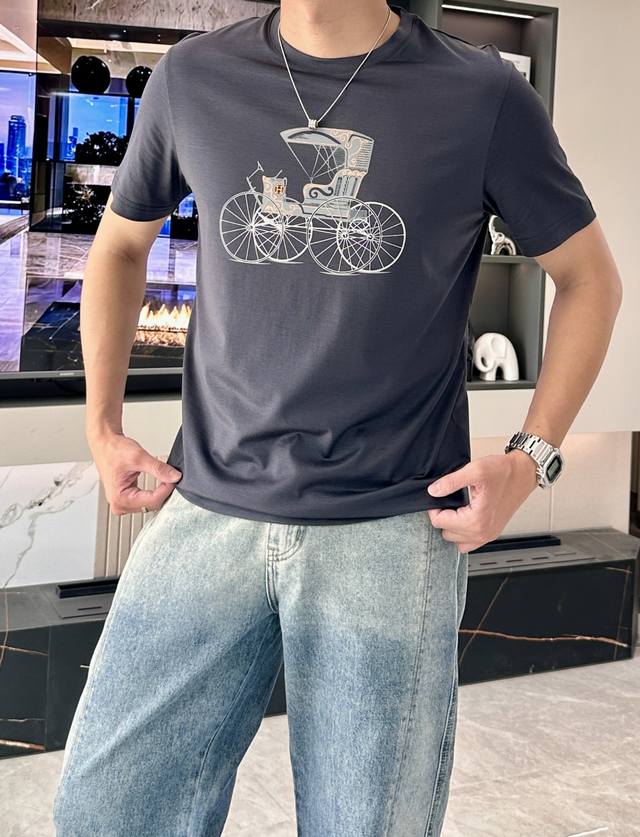 Ai*Shi 2025 Spring/Summer New Classic Carriage Print Men's Round Neck T-Shirt, F